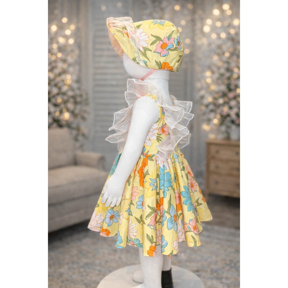 ✨ Yellow Floral Baby Dress + Bonnet Set – 6–12 Months | Shuggie Fierce Designs ✨